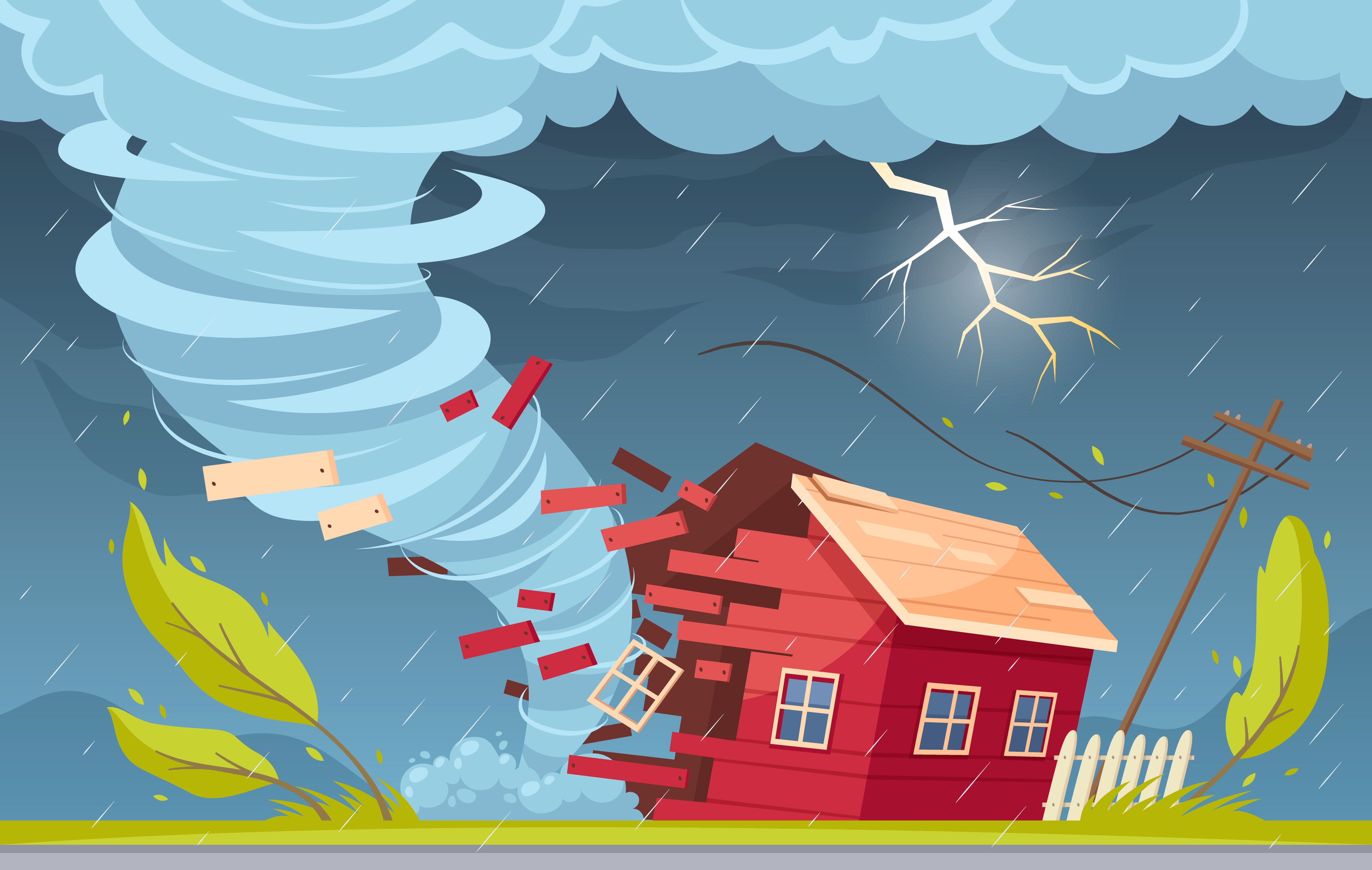 Destructive Tornado Approaching A House
